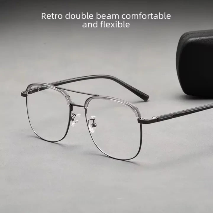 Metal Mens Glasses Frame With Simple Transparent Lens